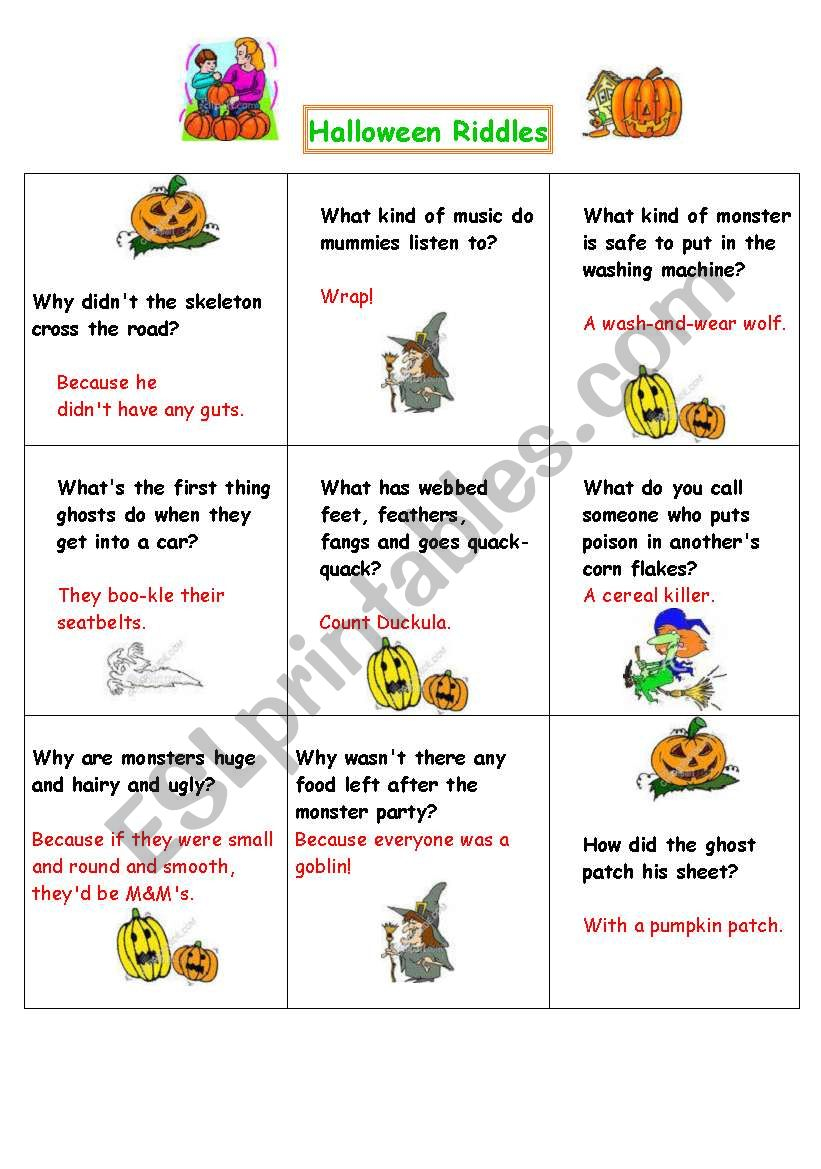 Halloween Riddles - Esl Worksheetvenezababi