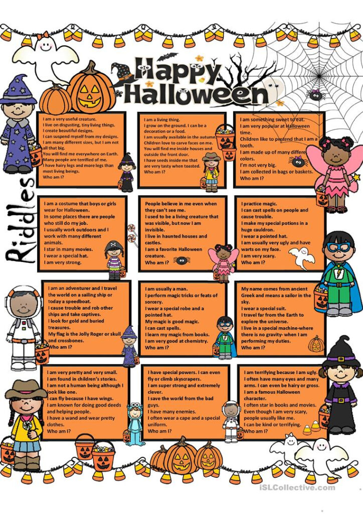 Halloween Riddles + Key   English Esl Worksheets For