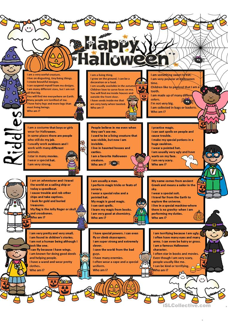 Halloween Riddles + Key - English Esl Worksheets For