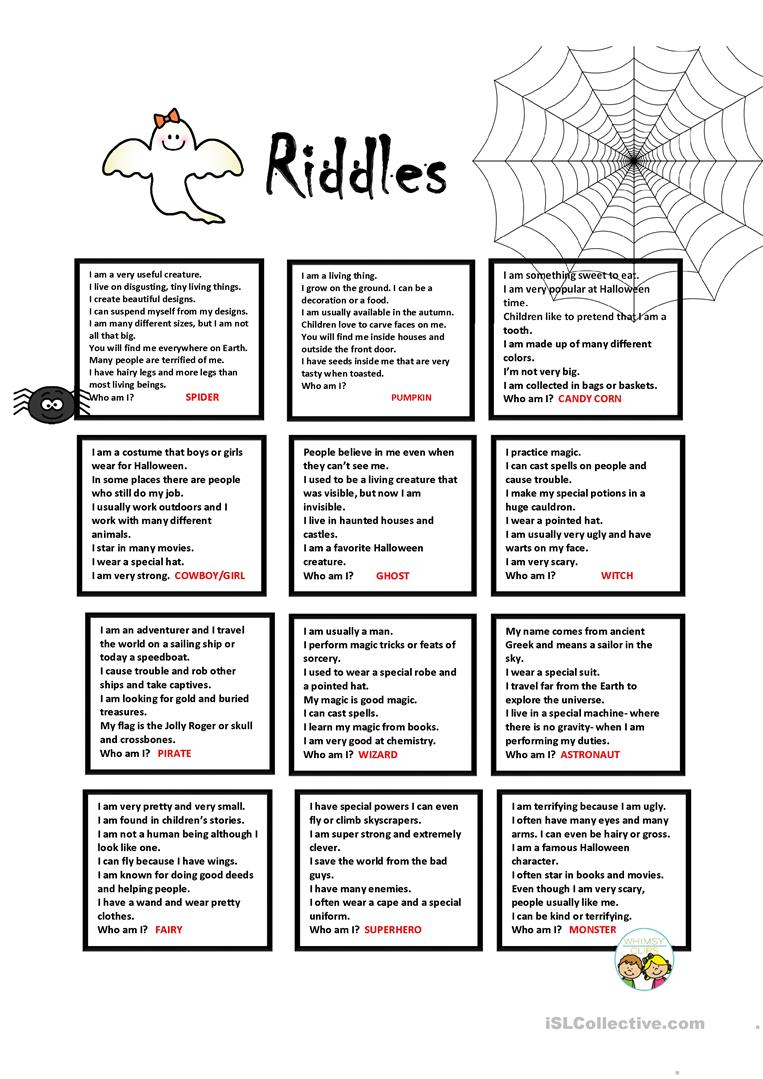 Halloween Riddles + Key - English Esl Worksheets For