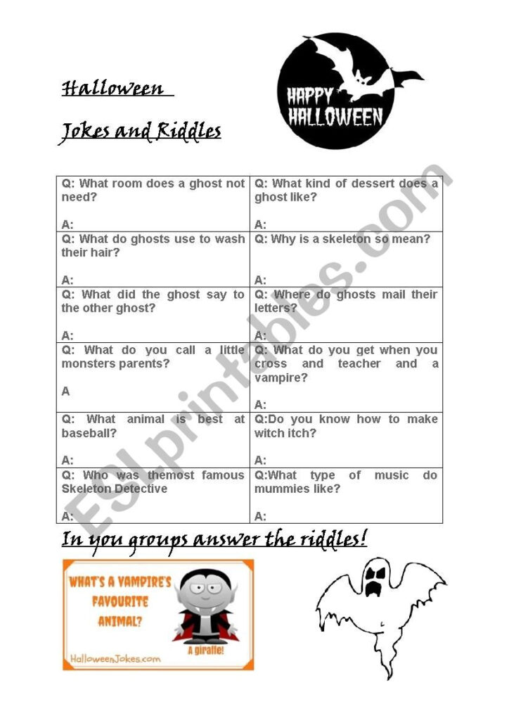 Halloween Riddles (With Answers)   Esl Worksheetbazza