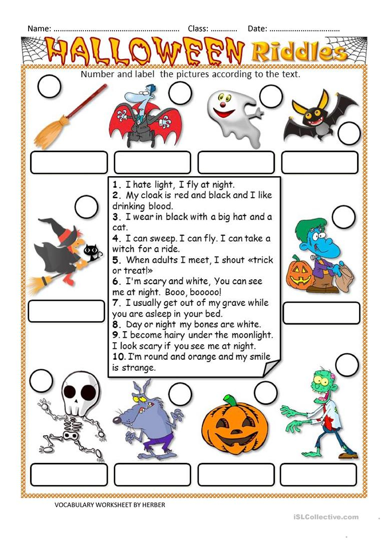 Halloween Riddles Ws - English Esl Worksheets For Distance