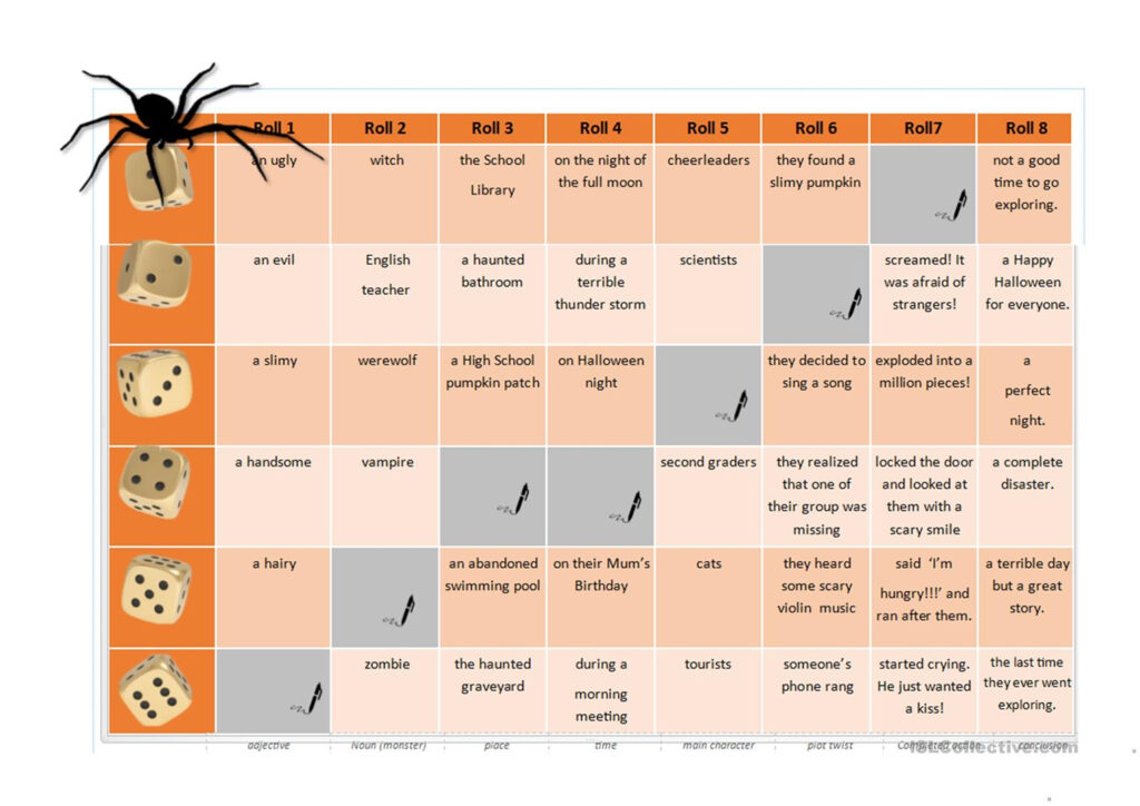 Halloween Roll A Story (Thriller Quiz Vocabulary)   English