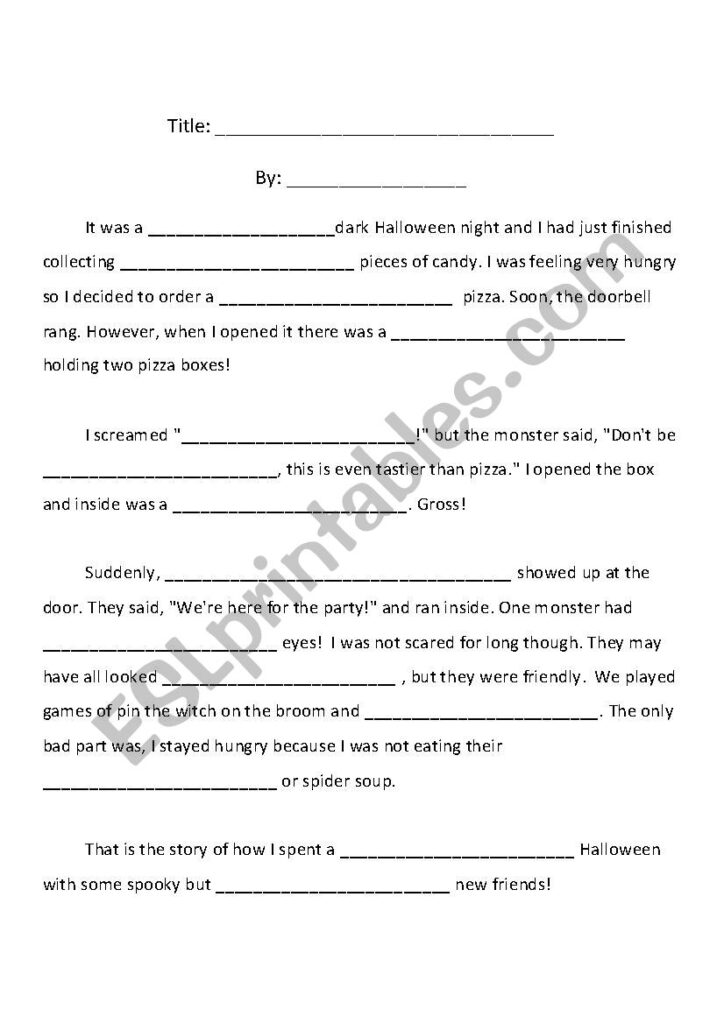 Halloween Scary Story Fill In The Blanks   Esl Worksheet