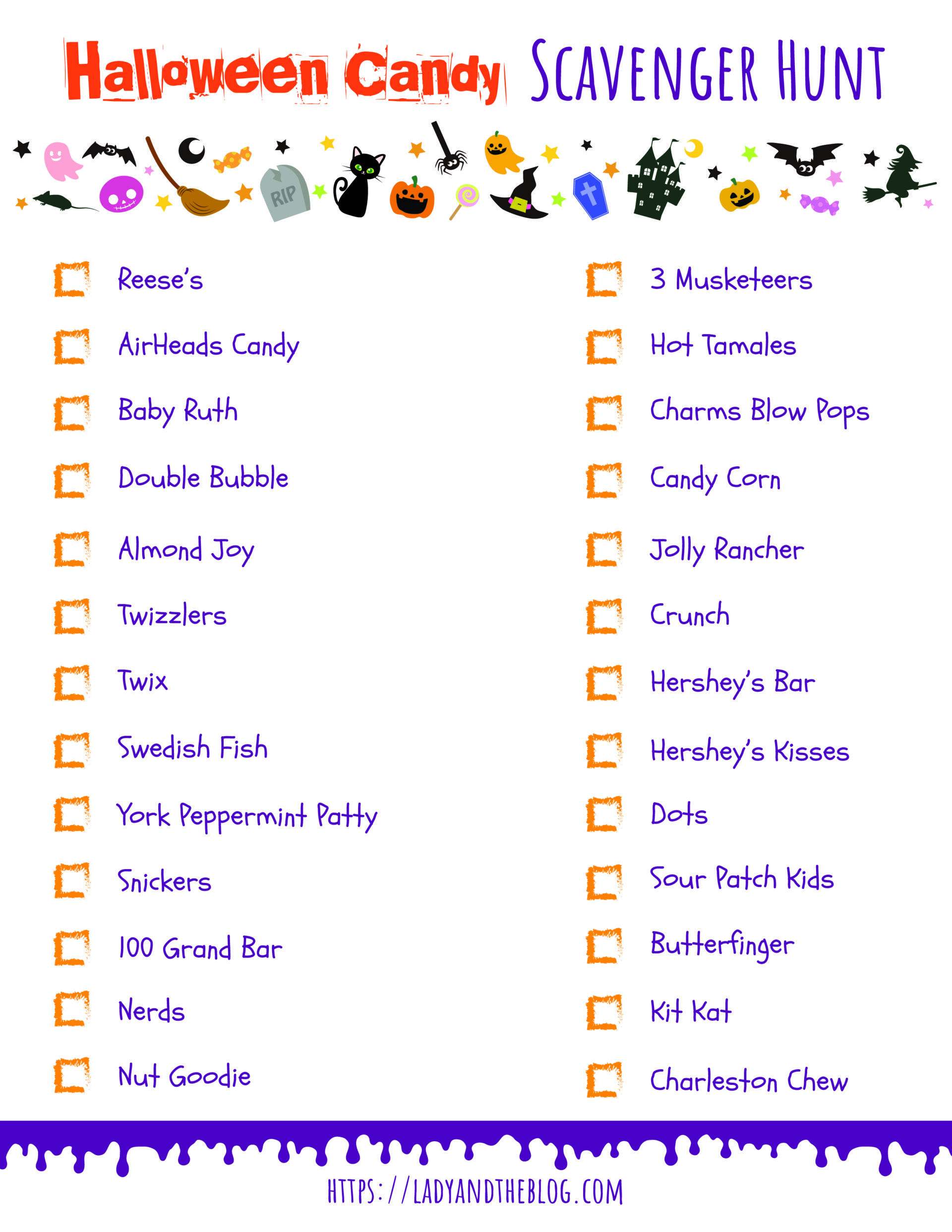 Halloween Scavenger Hunt Free Printable - Halloween Candy