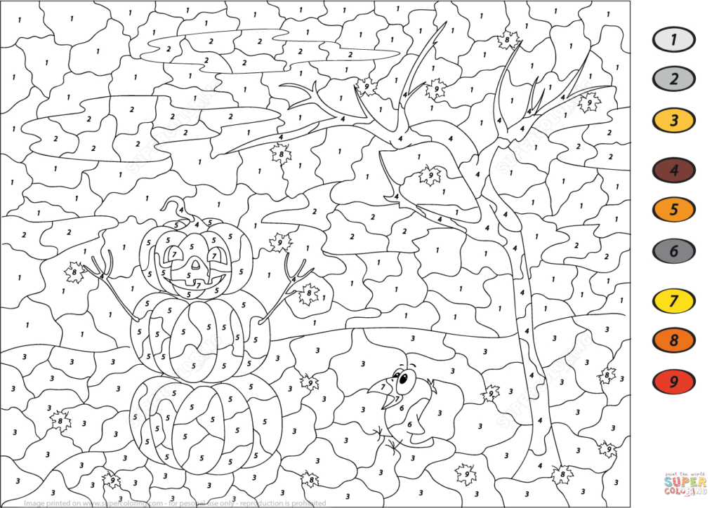 Halloween Scene Colornumber | Free Printable Coloring Pages