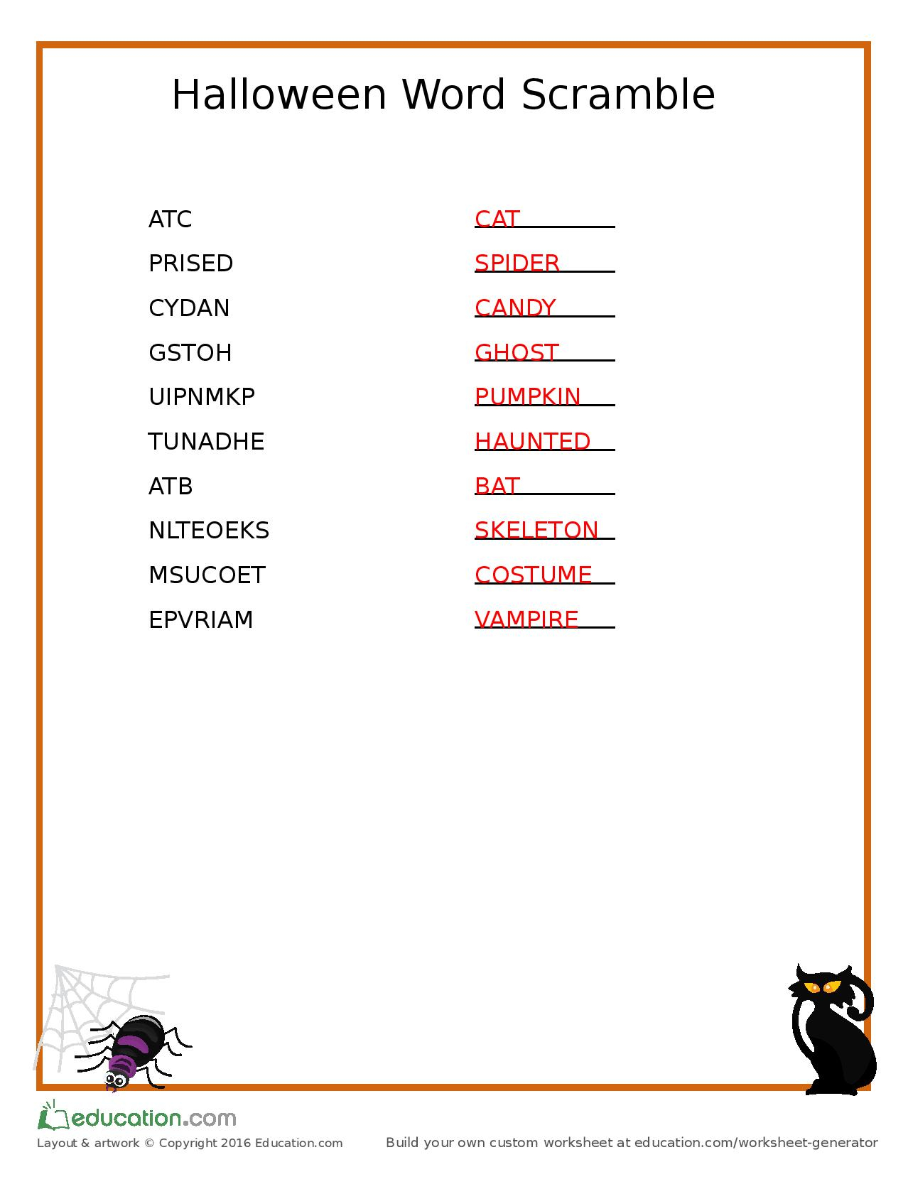 Halloween Scramble Worksheets | Printable Worksheets And