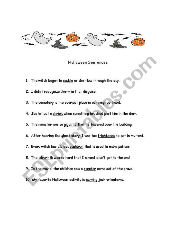 Halloween Sentences (1/2)   Esl Worksheetkcookela