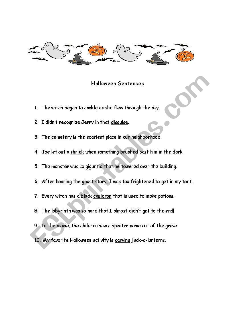 Halloween Sentences (1/2) - Esl Worksheetkcookela