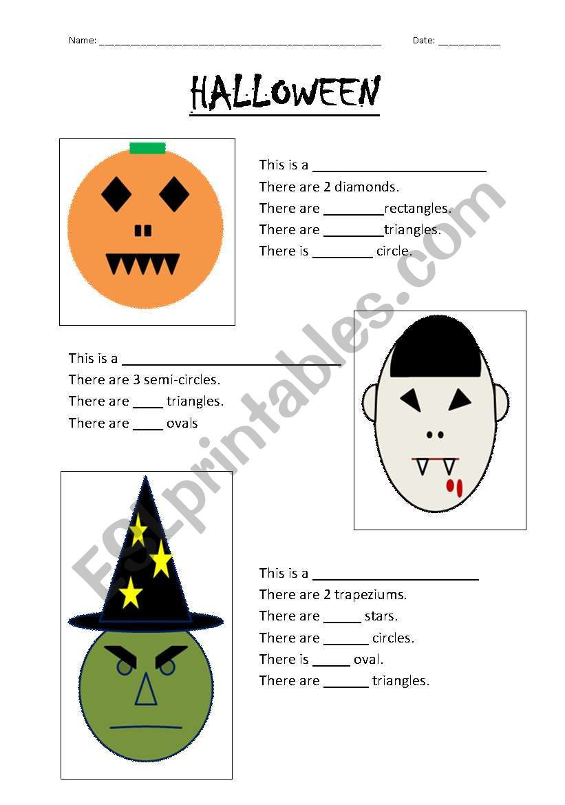 Halloween Shapes Esl Worksheetsallyrb Worksheets Algebra