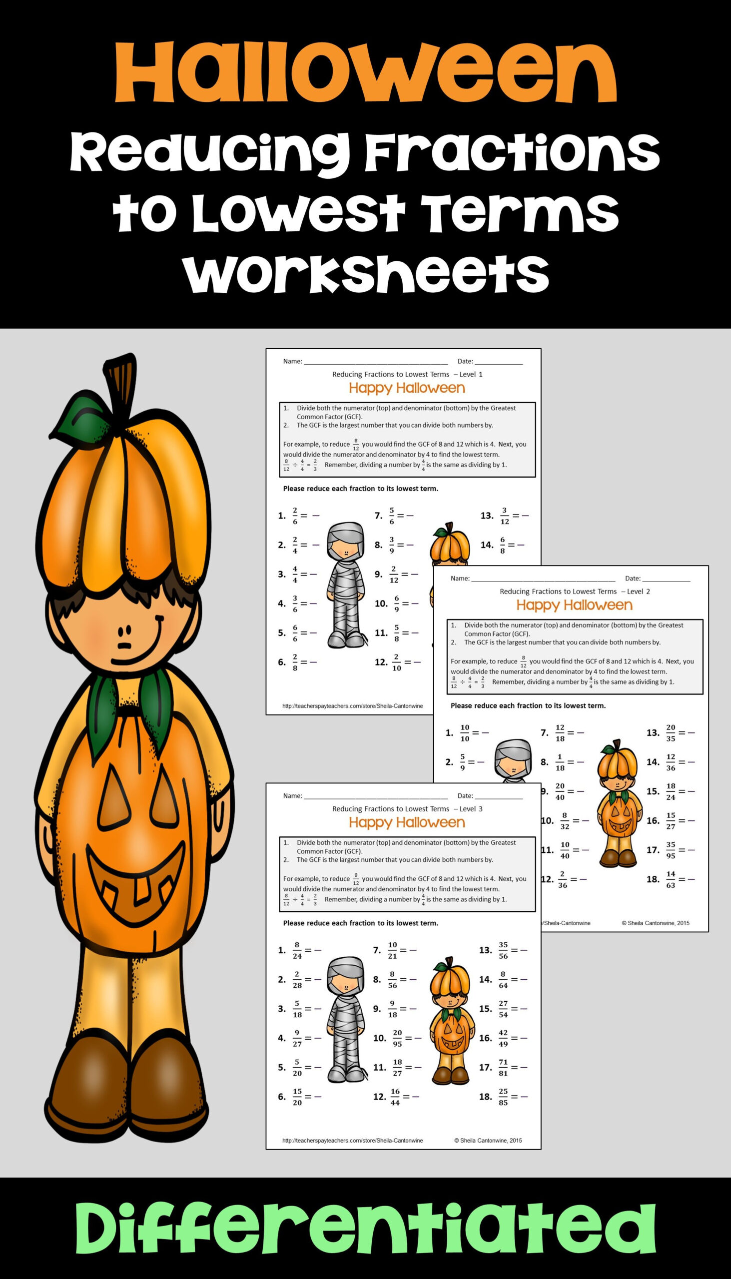 Halloween Simplifying Fractions Worksheets With Printable
