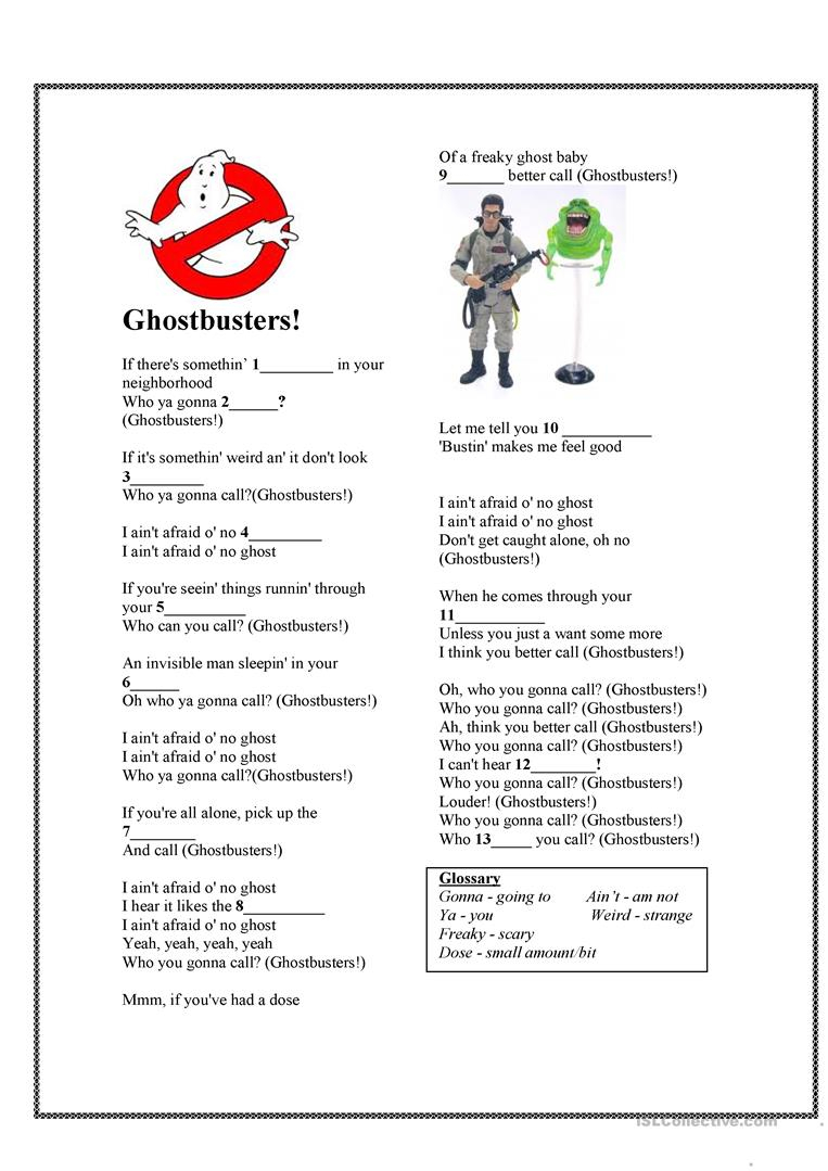 Halloween Song - Ghost Busters - English Esl Worksheets For