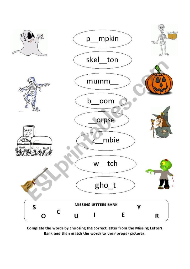 Halloween Spelling And Matching Type (From The Book In A