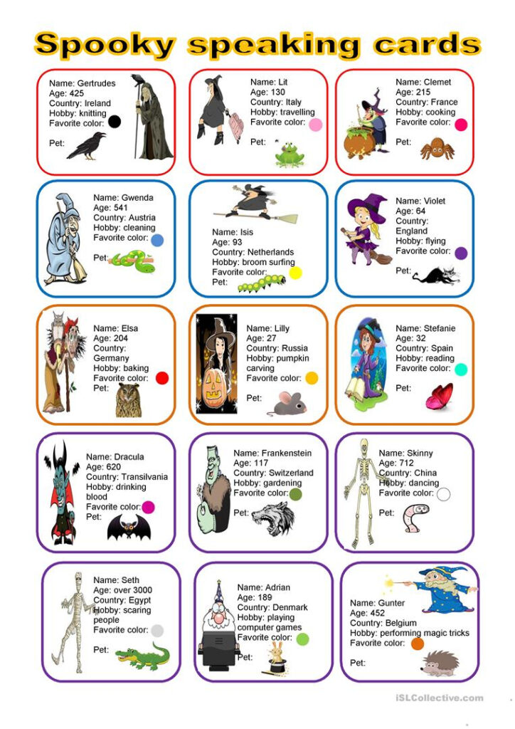 Halloween   Spooky Speaking Cards   English Esl Worksheets