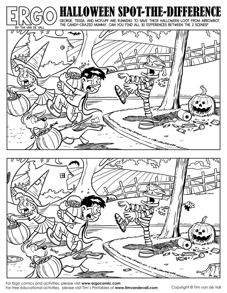 Halloween Spot The Difference Black And White   Tim's Printables