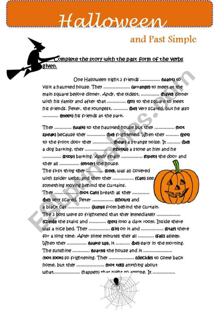 Halloween Story & Simple Past   Esl Worksheetmisseleonora