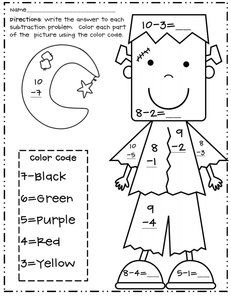 Halloween Subtraction Colornumber Worksheets In 2020 Halloween Subtraction Colornumber Worksheets In 2020
