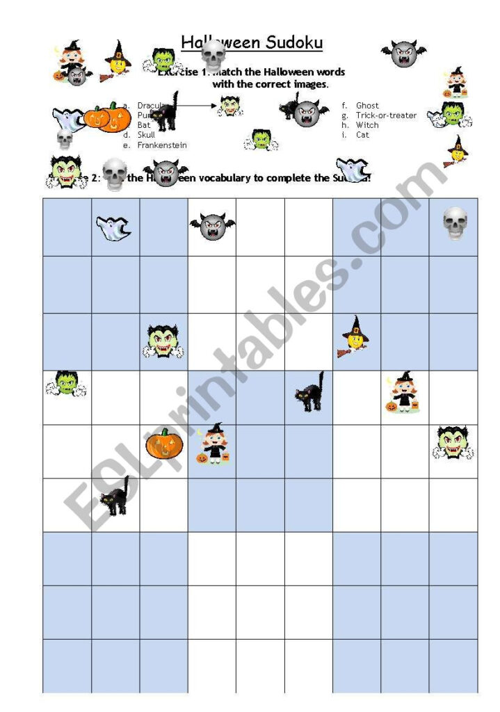 Halloween Sudoku   Esl Worksheetsanta Fe