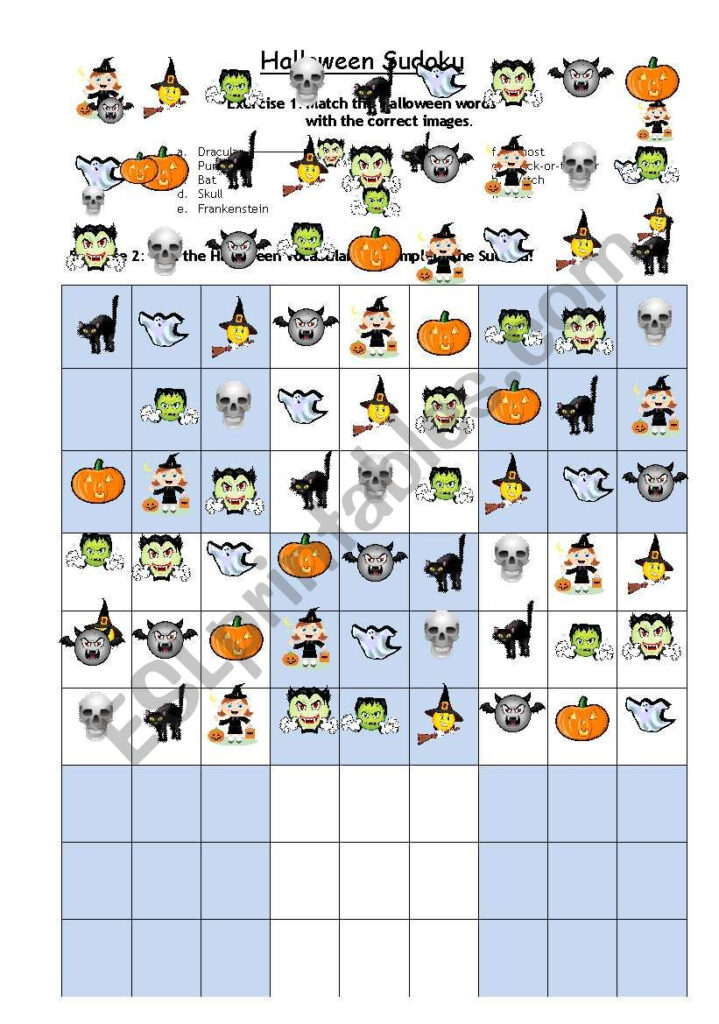 Halloween Sudoku Key   Esl Worksheetsanta Fe