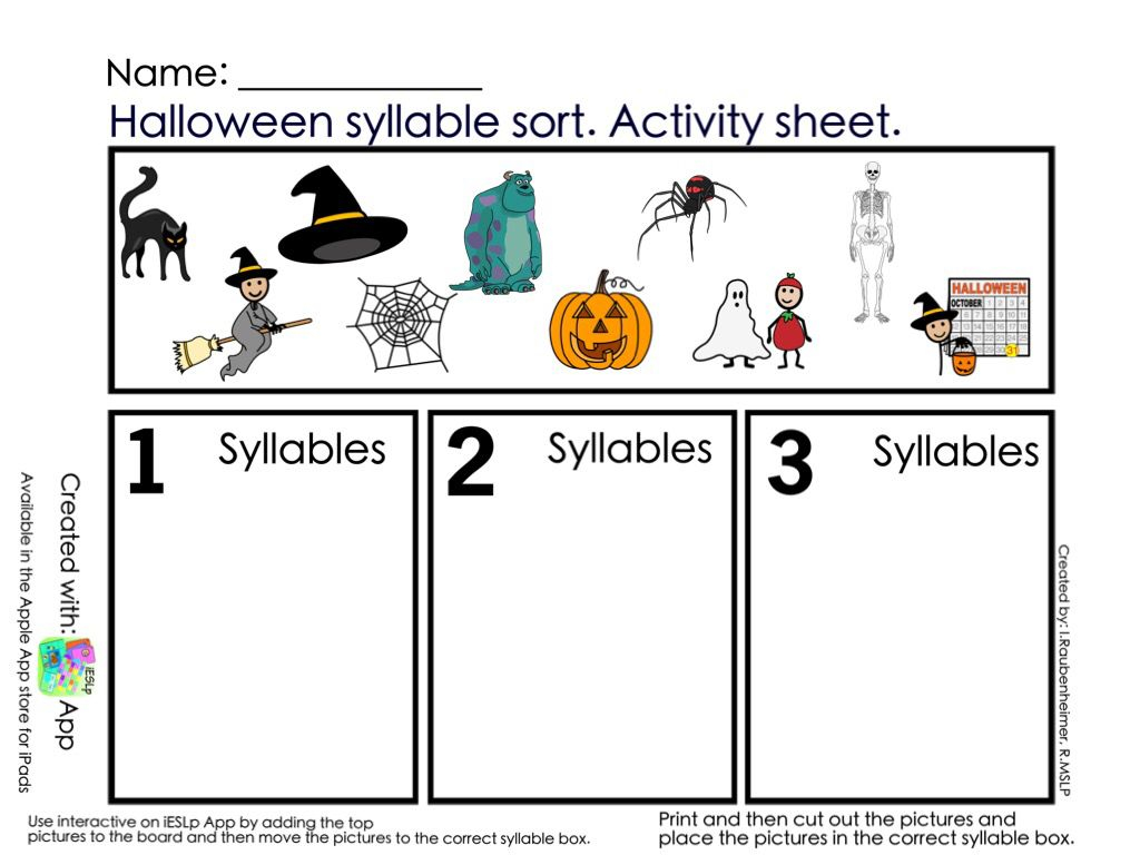 Halloween Syllable Sort Print Copy | Syllable Sort, Activity