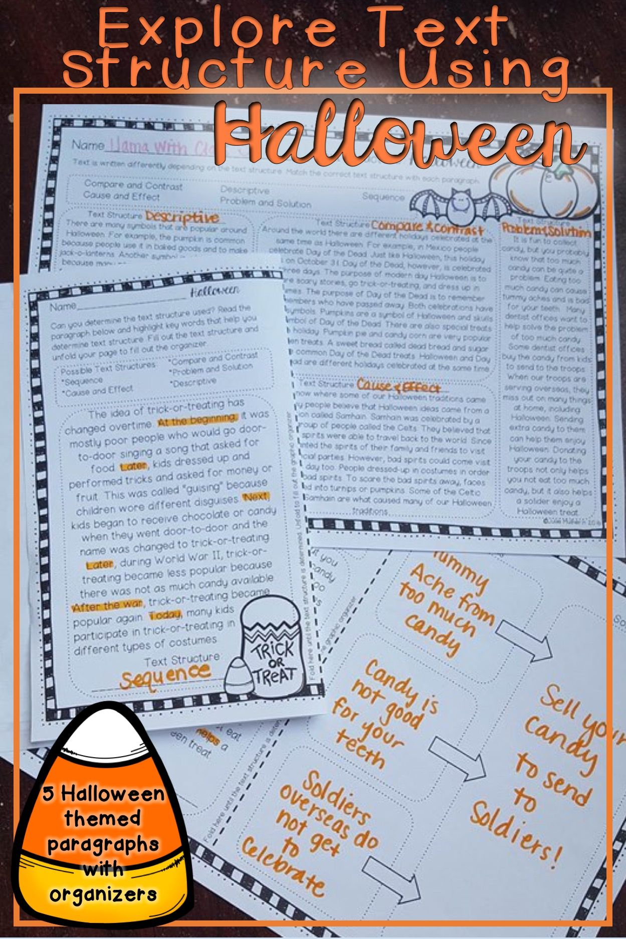 Halloween Text Structure Worksheets | Non-Fiction | Text
