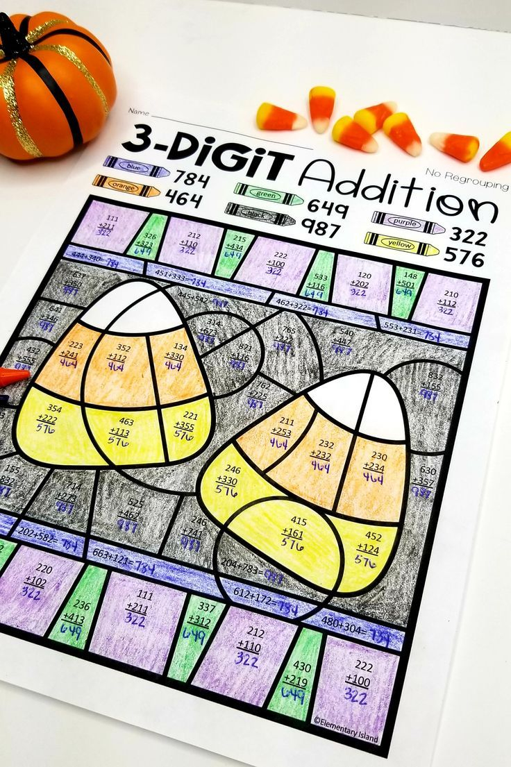 Halloween Three Digit Addition Colornumber With And