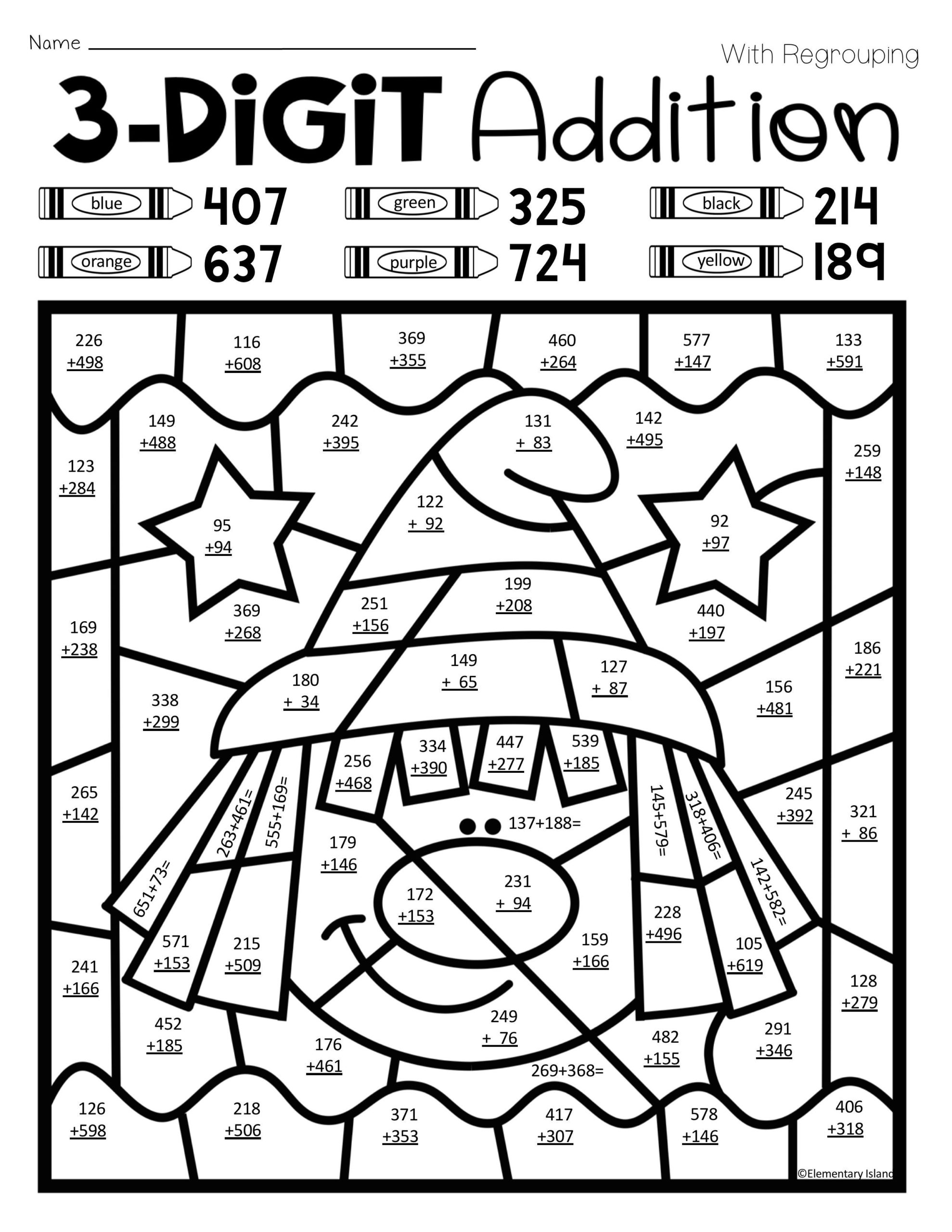 Halloween Three Digit Addition Colornumber With And