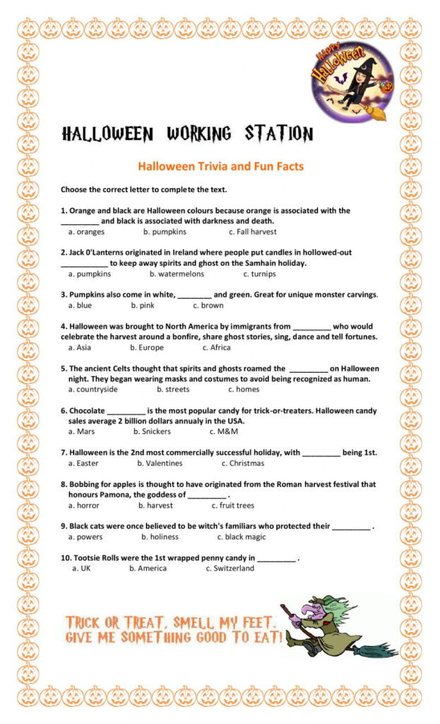 Halloween Trivia Fun Facts Worksheet