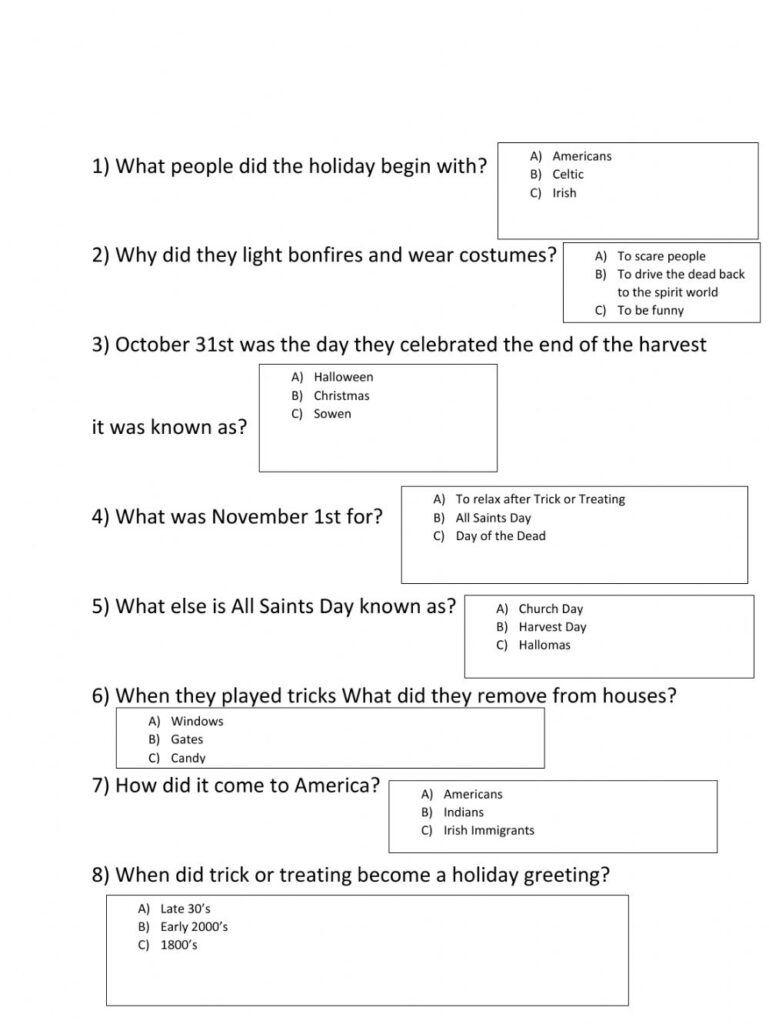 Halloween Trivia Worksheet