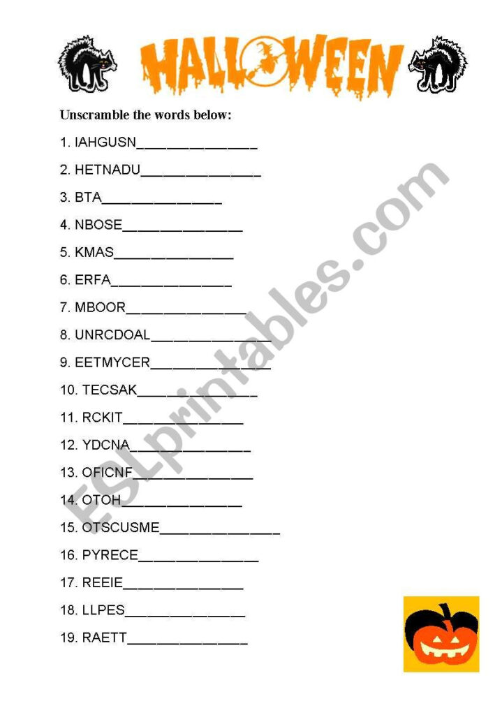 Halloween   Unscramble Words   Esl Worksheetmia001