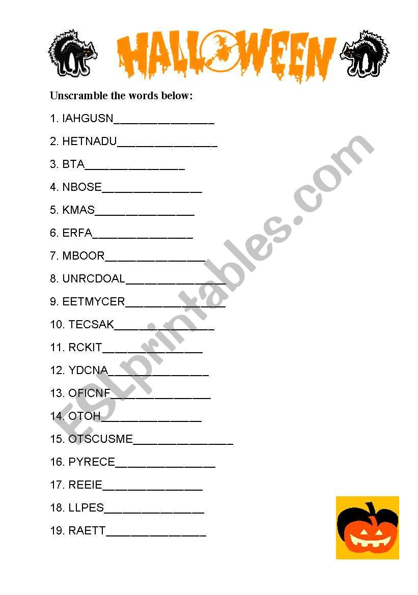 Halloween - Unscramble Words - Esl Worksheetmia001