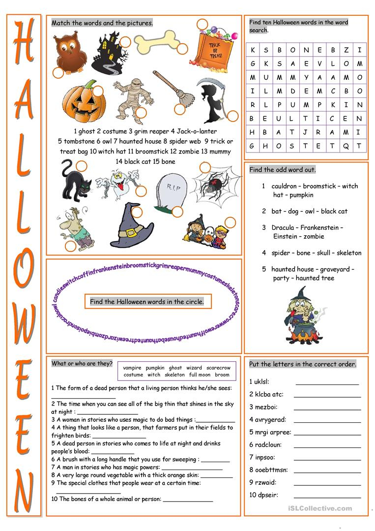 Halloween Vocabulary Exercises - English Esl Worksheets For