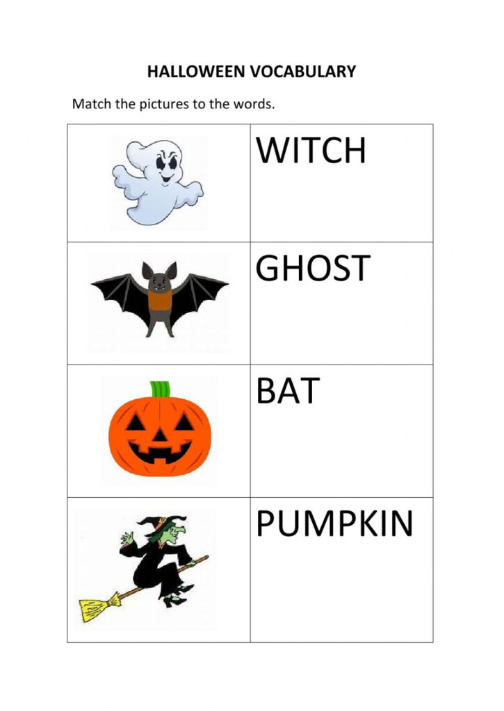 Halloween Vocabulary Matching Worksheet