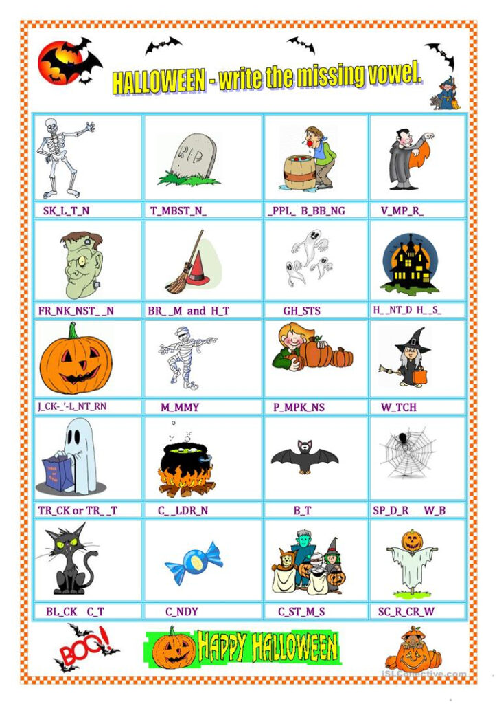 Halloween   Vocabulary & Missing Vowel   English Esl