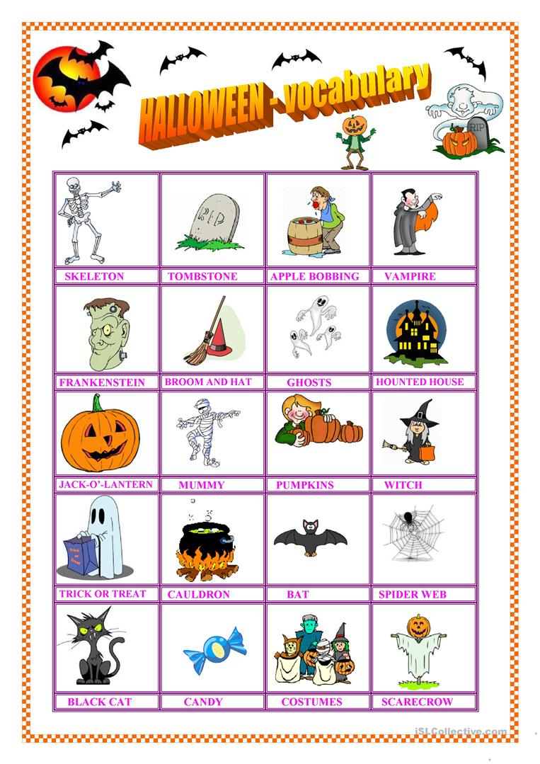 Halloween - Vocabulary &amp;amp; Missing Vowel - English Esl