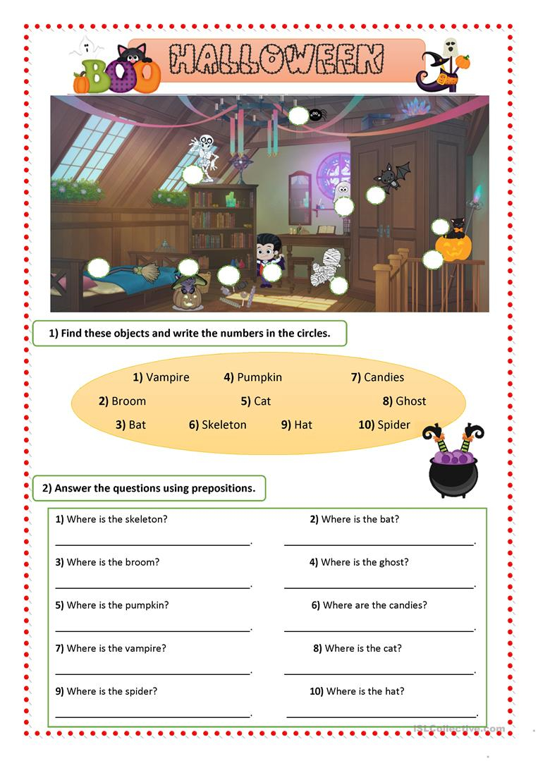 Halloween Preposition Worksheet | AlphabetWorksheetsFree.com