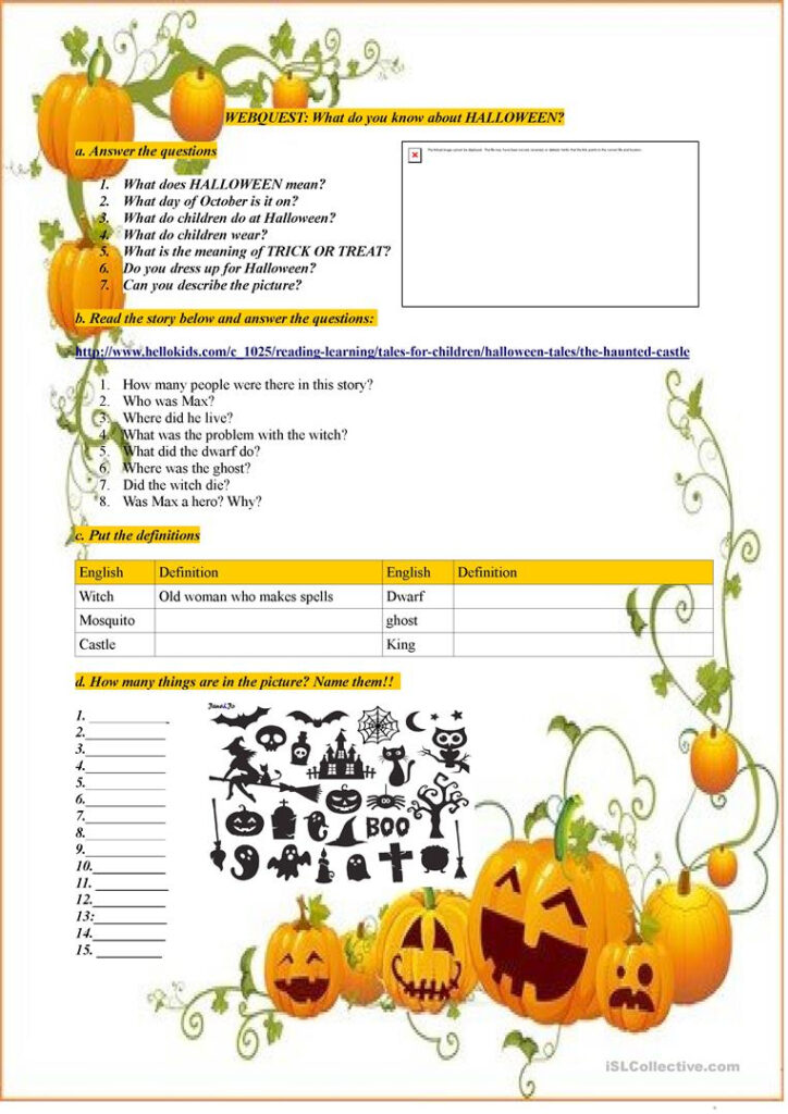 Halloween Webquest   English Esl Worksheets For Distance