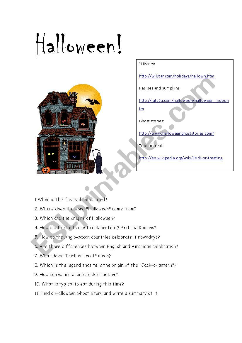 Halloween Webquest - Esl Worksheetmaienglish