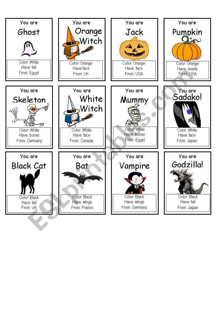 Halloween "who Am I?" Game   Esl Worksheetpallmand