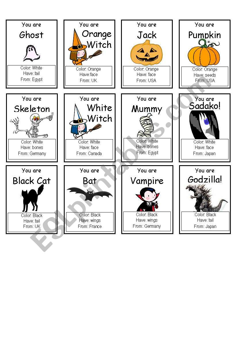 Halloween &amp;quot;who Am I?&amp;quot; Game - Esl Worksheetpallmand