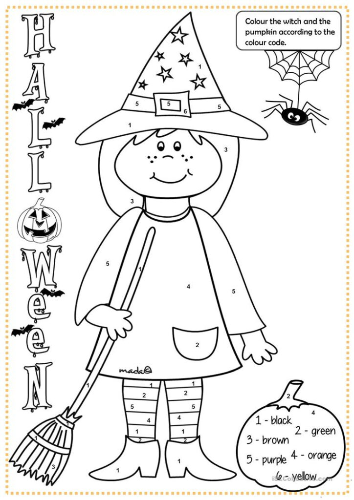Halloween Witch   Colouring   English Esl Worksheets For