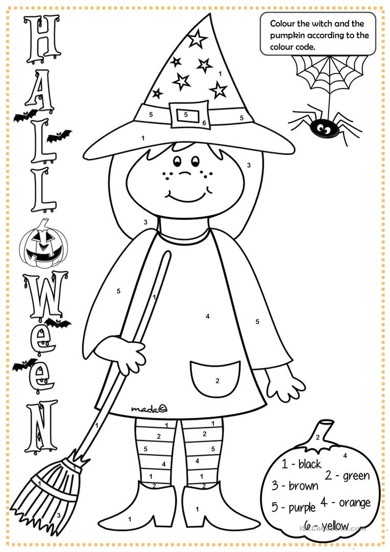 Halloween Witch - Colouring - English Esl Worksheets For