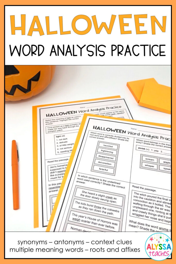 Halloween Word Analysis Worksheets (Sol 4.4) | Halloween Halloween Word Analysis Worksheets (Sol 4.4) | Halloween