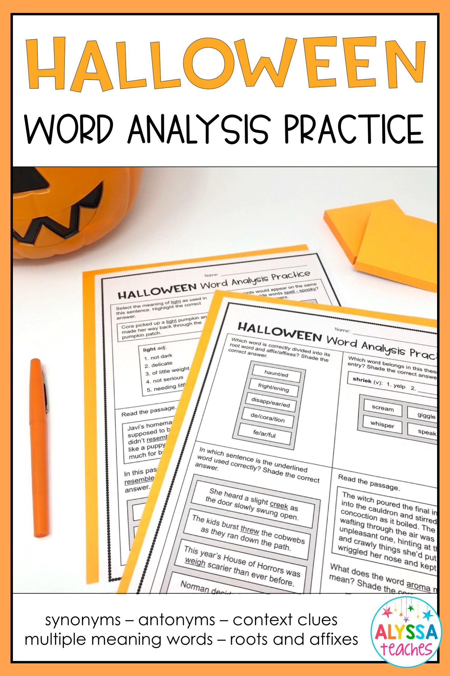 Halloween Word Analysis Worksheets (Sol 4.4) | Halloween