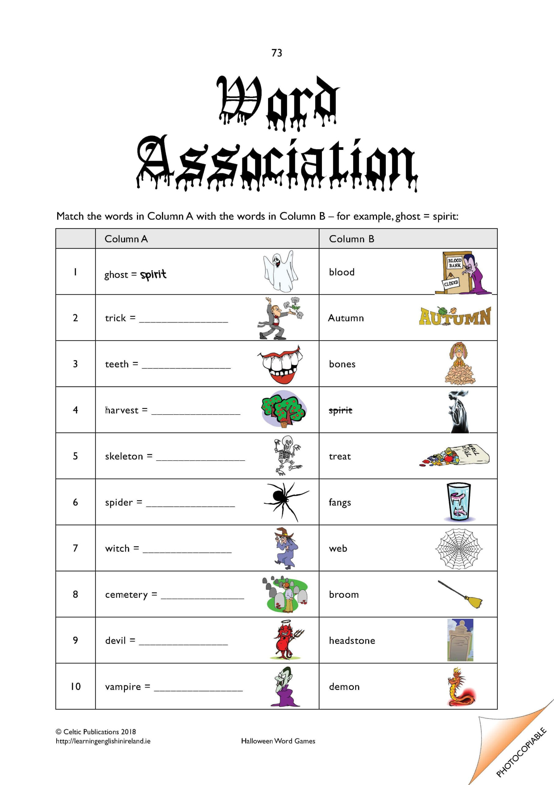 Halloween Word Association Worksheet - Tefl Resources