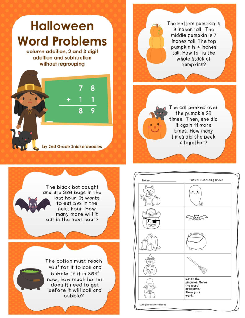 Halloween Word Problems: Task Cards For Column Addition, 2
