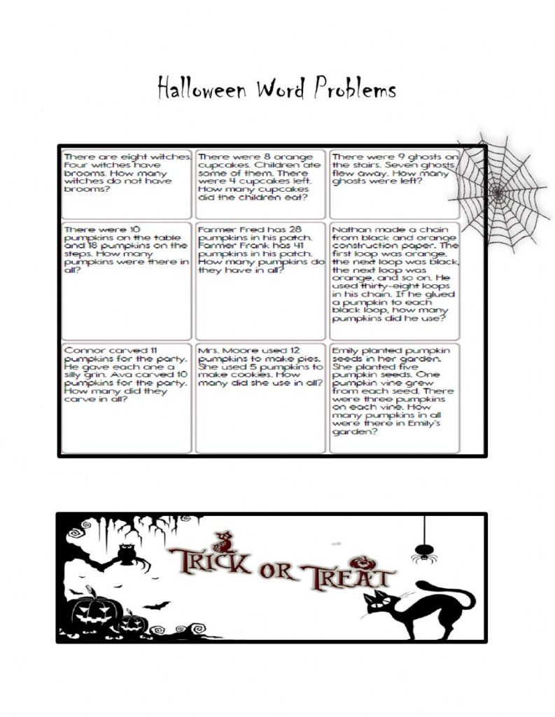 Halloween Word Problems Worksheet