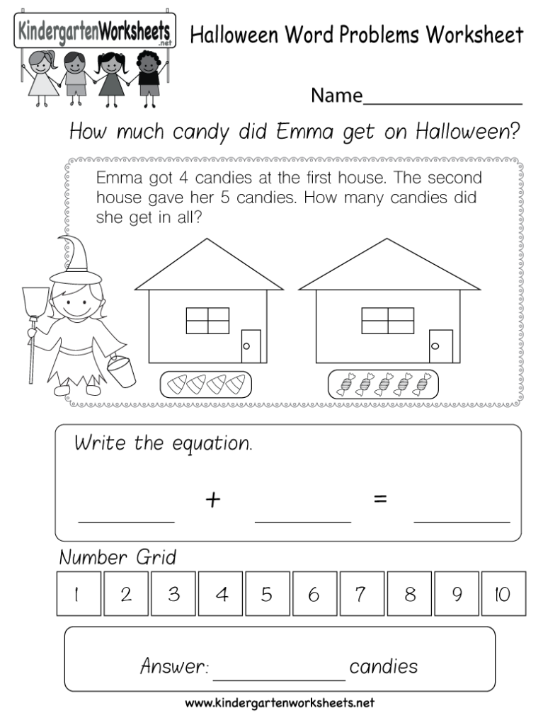 Halloween Word Problems Worksheet   Free Kindergarten