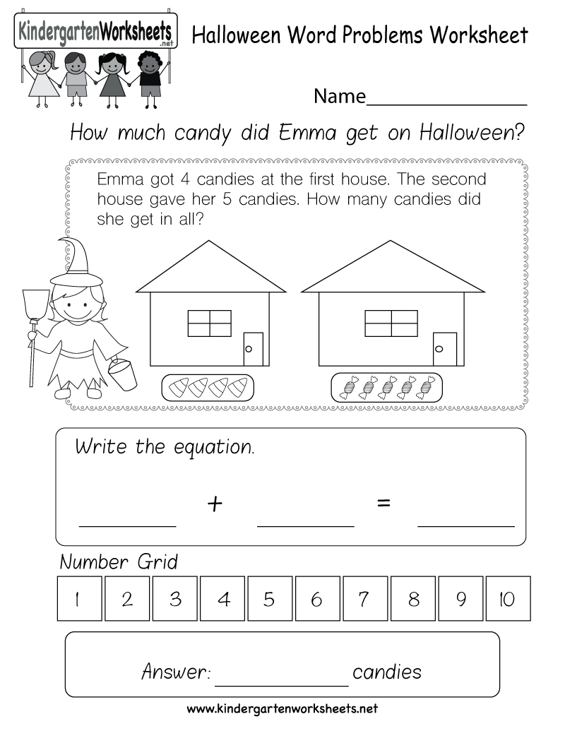 Halloween Word Problems Worksheet - Free Kindergarten