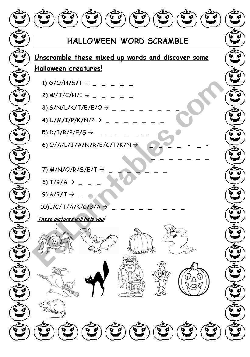 Halloween Word Scramble - Esl Worksheetdelph